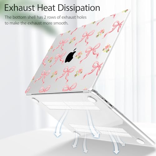 Image of Tuiklol for MacBook Air 13 inch Case M5 2026 M4 2025 M3 2024 M2 2022 Release Model A3449 A3240 A3113 A2681,Plastic Hard Shell Cover for MacBook Air 13.6 with Touch ID, Pink Bow Floral