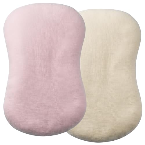 Deppon Muslin Baby Lounger Cover 2 Pack, Organic Cotton Newborn Lounger Cover, Soft and Breathable Baby Nest Slipcover for Boys Girls, Beige and Pink