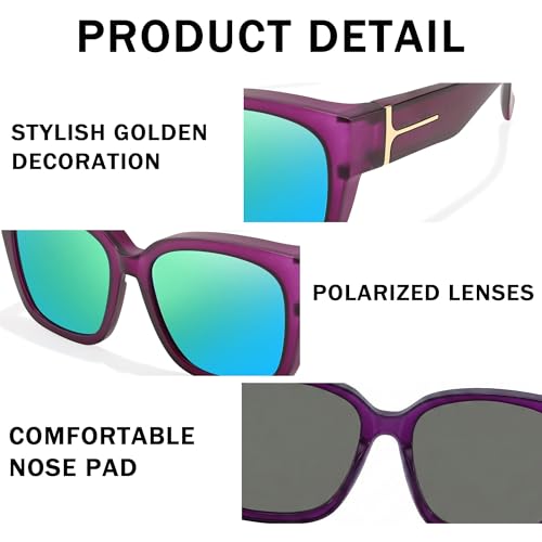 Image of SIPHEW Mirrored Sunglasses Polarized Fit Over Glasses for Women - Trendy Large Square w UV400 Protection Sun Glasses