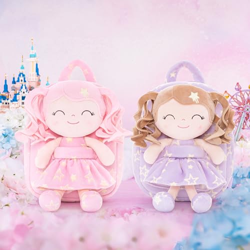 Image of Gloveleya Toddler Backpack Baby Girl Gifts Curly Hair Plush Figures Dress Backpack Kids Backpack Curly Hair Spring Girl - Pink Head Pink Star 9inches