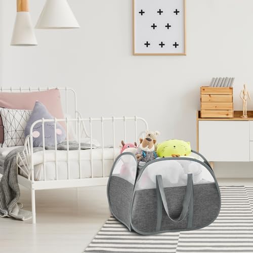 TECHMILLY Pop Up Foldable Laundry Basket, 90L Large Capacity Square & Tear Proof Laundry Hamper with Reinforced Handles for Dirty Clothes Storage in Dorm, Laundry Room, Bathroom, Grey(Fabric), 3 Pack by TECHMILLY - Image 7