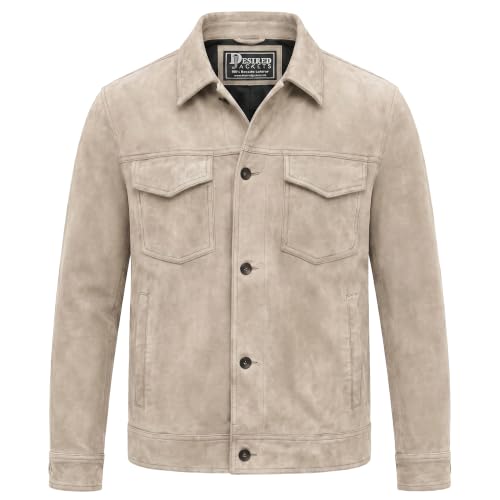 Image of Men's Suede Leather Jacket Real Lambskin Suede Casual Leather Jackets For Men Suede Trucker Coat for Mens