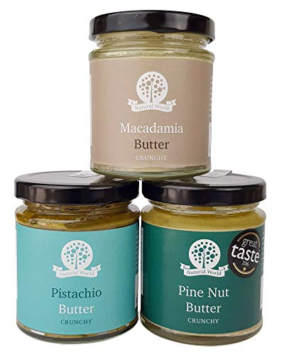 Nutural World - Genussvolle Nussbutter Kollektion - Knusprig (3 mal 170g netto) im Glasgefäß - Erhobener Geschmacksgenuß - Vegan, ohne Zusatz von Zucker, Salz oder Palmöl