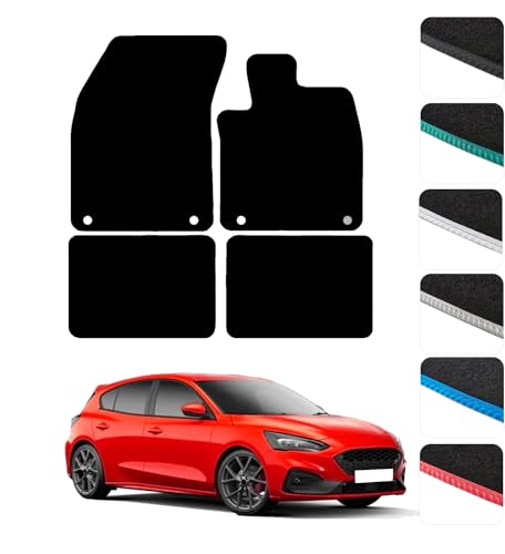 Image of GCM - Car Floor Mats for Ford Focus Mk4 2018 To Present Full Coverage Floor Protection - Anti Slip & Fit Car Mat with Clips Easy to Clean Car Carpet for All-Weather- Black Edging, Carpet