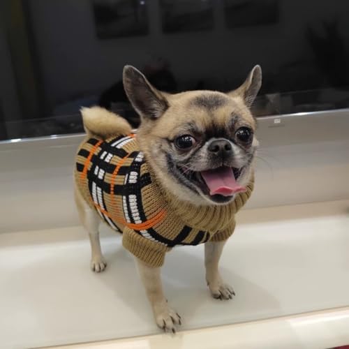 Dog and Cat Jumper, Stylish Warm Plaid Sweater for Small Dogs, Knitted Puppy Pullover Vest for Autumn and Winter, Soft Turtleneck Pet Apparel for Kitten, Teacup Poodles, Chihuahuas, M - Image 4