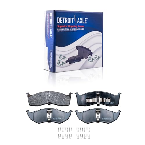 Image of Detroit Axle - Brake Pads for Chrysler Town & Country Dodge Grand Caravan Plymouth Voyager, Front and Rear Ceramic Brake Pads w /Hardware Replacement