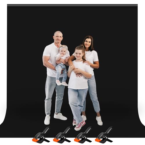 Heysily Toile de Fond Photo Noir 3x3m - Fond Photobooth Backdrop Lavable pour Studio Photo, Streaming, Youtube et Production Vidéo, Portable & Pliable Toile de Fond Studio Photo avec 4 Pinces
