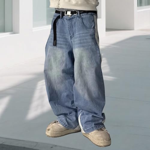 Owl's-Yard Men's Y2k Spring Casual Contrast Color Jeans Fashion Hip Hop Baggy Wide Leg Denim Pants with Multi Pockets4