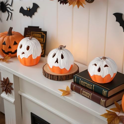 Halloween Decorations,Gentle Up Ghost Pumpkin Decorations Set of three,Cute Halloween Decor Indoor for Kitchen Tabletop Mantel Occasion Residence Decor - Image 8