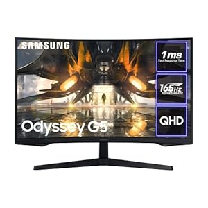 Samsung Odyssey LS32AG550EUXXU 32″ AG550 1000R QHD Curved Gaming Monitor – 165Hz, 1ms, 2560 x 1440p , Freesync Premium, HDR10, HDMI, Displayport, Black