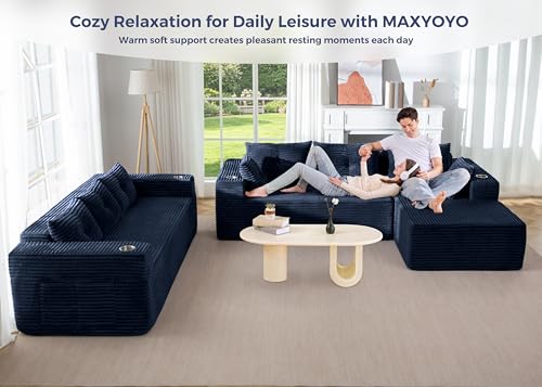 Image of MAXYOYO Modular Sectional Couch with L-Shape Chaise and Loveseat, Modern Boneless Couch for Living Room, Oversized Sofa with Deep Seat, No Assembly Required, Navy