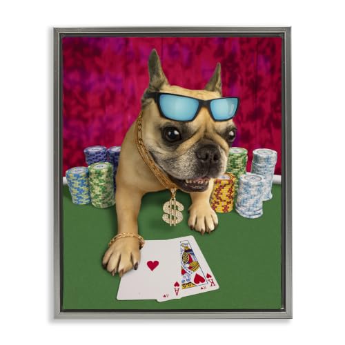 Stupell Industries Cool French Bulldog Gambling Casino Poker Chips, Design by Michael Quackenbush, 16 x 20, Grey Floater Framed