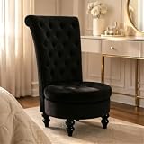 AVAWING 46-Inch High Back Velvet Tufted Royal Throne Accent Chair, Black