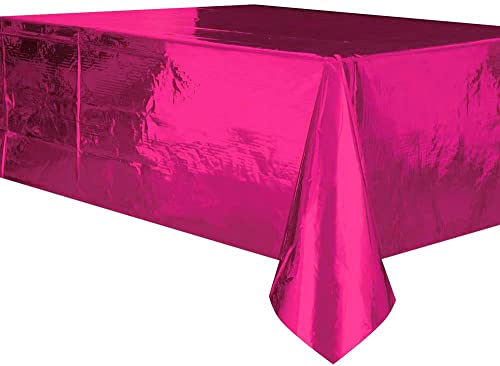 Image of Crackles Pink Rectangular Shiny Metallic Tinsel Foil Solid Color Reusable Table Cover 1.37mX1.83m for Indoor Outdoor Party Birthday,Wedding,Thanksgiving,Christmas,Buffet Parties,Camping
