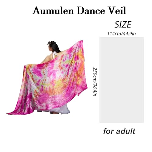 Aumulen Women Colorful Professional Belly Dance Silk Veils Hand Made Tie Dyed Scarf4