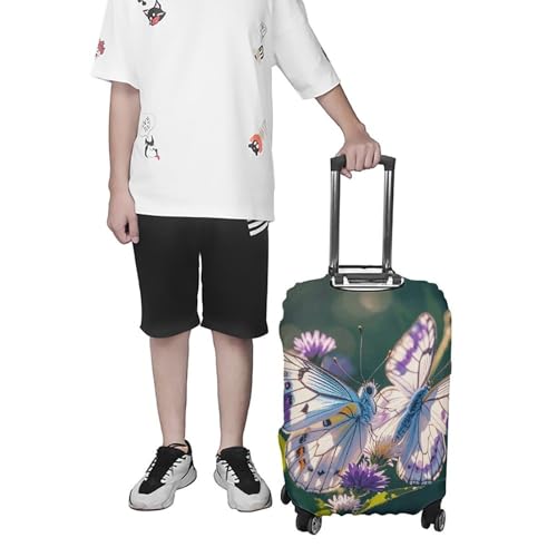 White Purple Butterflies Luggage Cover Elastic Suitcase Protector Case Anti-Scratch Washable Baggage Covers Protector For Traveling, Aircraft Consignment XL 7