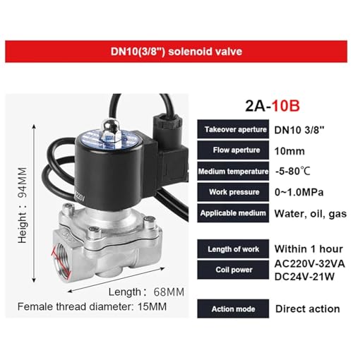 Électrovanne inox DN10 24VDC normalement fermée avec bobine étanche IP68