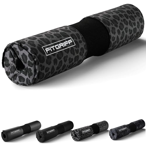 Fitgriff® Langhantel Polster, Hip Thrust Pad mit Klettverschluss - Hantel Nackenpolster - Polsterung für Squats, Booty Training, Gym (Leopard)