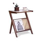 Tiita Rattan Nightstand Side Table, Bamboo Accent Bedside Tables, Glass Coffee Tables, Boho Wooden E