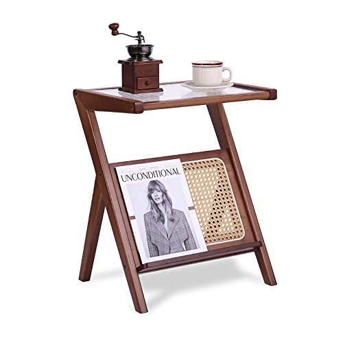 Tiita Rattan Nightstand Side Table, Bamboo Accent Bedside Tables, Glass Coffee Tables, Boho Wooden End Table With Storage For Small Space, Living Room And Bedroom #TOP16