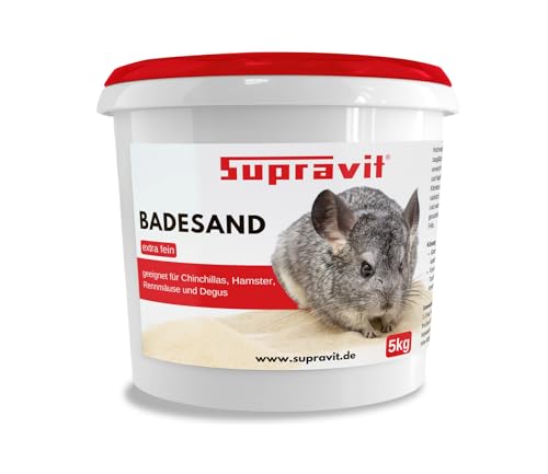 Supravit Chinchilla Sand fein | 5kg feiner Badesand | Staubfreier Sand | Sandbad für Hamster | Nagerbadesand für Chinchilla, Degu, Gerbil, Farbmaus, Kleintiere