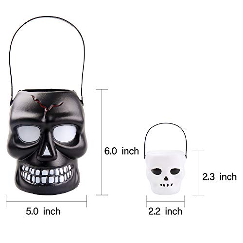 KEPATO Mini Halloween Skull Candy Bowl Holder Decor for Halloween 6 Pack Novelty Skull Bucket Halloween Bucket Candy Holder Trick Or Treat Bucket (Black)