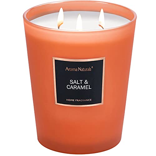 Aromas Naturals Vela aromática, 943 g/33,3 oz Vela grande 130 horas de combustión prolongada, velas de aromaterapia de soja natural para el hogar, 3 mechas de algodón (sal y caramelo)