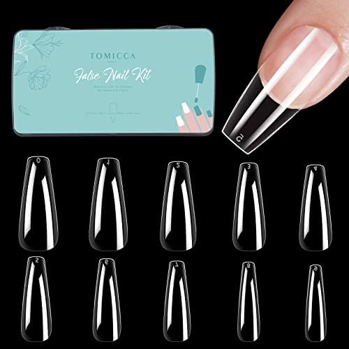 TOMICCA Long Coffin Nail Tips, Full Cover Acrylic Nail Tips