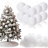 Soulchen 24 Pcs 3.1inch Christmas White Snowball Ornaments Fluffy Pom Pom Faux and 11.3 oz Artificial Snow Cotton Fluff for Christmas Tree Decor Wreath Home DIY Xmas Village Supplies