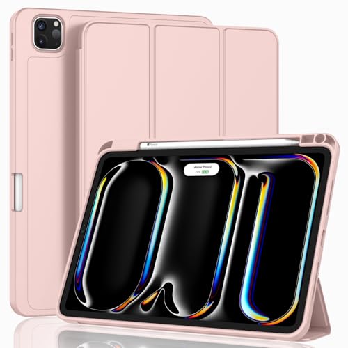 Image of ZryXal New iPad Pro 13 Inch Case (M5) 2025 / (M4) 2024 with Pencil Holder, Smart iPad Case [Support Pencil Pro and Pencil (USB-C)], Support Touch ID and Auto Wake /Sleep (Rose Pink)