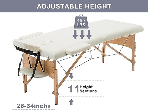 28 In Wide Massage Tables Portable Lash Bed 73 inch Tattoo Table, Height Adjustable Portable Spa Bed, 2 Folding Chiropractic Table w/Carry Case/Face Cradle/Hand Pallet for Travel Physical Therapist