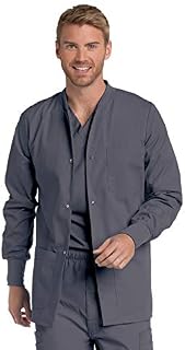 Landau Men's Premium 4-Pocket Classic Fit Warm-Up Medical Scrub Jacket, Steel, Large