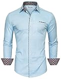 Tom's Ware Mens Fashion Casual Inner Plaid Long Sleeve Button Down Shirt TWNMS310A-310B-SKYBLUE-XL