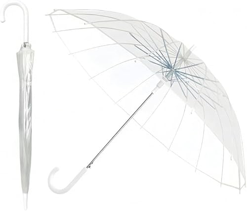 VIPOPICO Clear Bubble Umbrella – Large 40”/103cm Windproof Transparent Dome Umbrella for Rain – Wedding, Prom, Graduation & Outdoor Events – Reinforced Fiberglass for Men & Women(White 16 Rib)