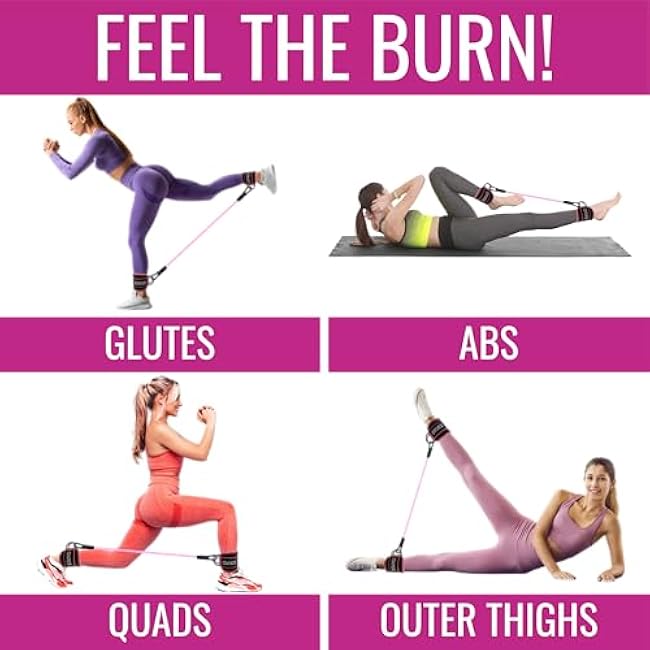 ZINNO Ankle Resistance Bands-Short Booty Bands for Women, Glutes Workout Equipment Set with Cuffs, Straps-for Heavy Leg Training, Pink Weights for Exercise Mats Home Workout