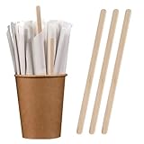 YAZWUR 100 unidades Paletinas de café, agitadores de madera biodegradables, palitos de café y té desechables para bebidas calientes y frías (11 cm)