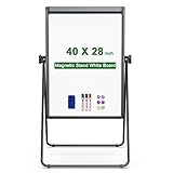 Stand White Board Magnetic 40 x 28 inches Dry Erase Board Double Sided Adjustable Flip Chart Easel Portable Whiteboard with Flipchart Hook for Tabletop Presentation Discusssion Meeting Teaching, Black