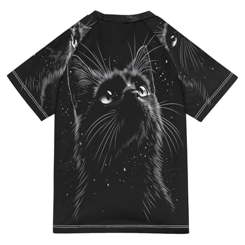 Kids Swimsuit Black Cute Cat Funny Sunscreen T-Shirts Swimwear Sets UPF 50+2