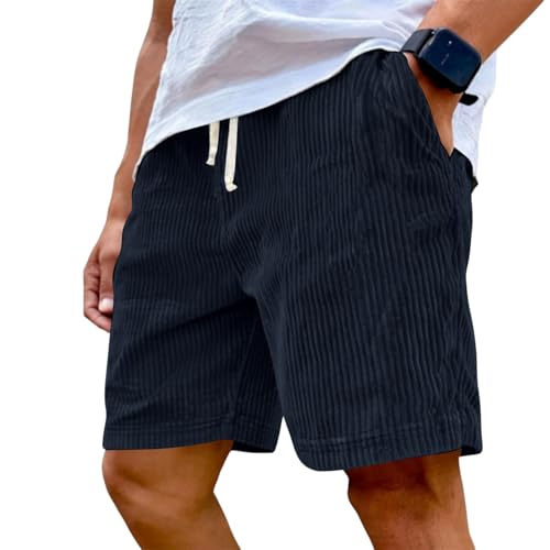 Ymosrh Chino Shorts Drawstring Corduroy Beach Workout Gym Active Shorts with Pockets Casual Trousers for Men Casual Short Fashion Clothes Shorts Pantalonetas Hombre (XL Navy)