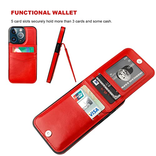 Image of KIHUWEY Compatible with iPhone 13 Pro Case Wallet with Credit Card Holder, Premium Leather Magnetic Clasp Kickstand Heavy Duty Protective Cover for iPhone 13 Pro 6.1 inch(Red)