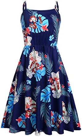Arhiner Little Girls Casual Dress Spaghetti Strap Tropical Print Cami Dresses Flower 9-10Y