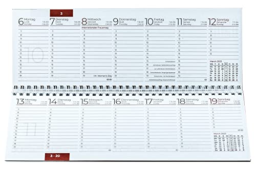 DELMON VARONE - Ersatzkalender Tischquerkalender für das Kalender Jahr 2026 - Tischkalender mit 1 Woche 1 Seite 3-sprachig - Format: 298 x 105 mm