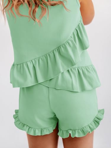Image of Haloumoning Girls Summer Clothing Sets Ruffle Tank Tops and Shorts | 2 Piece Outfits