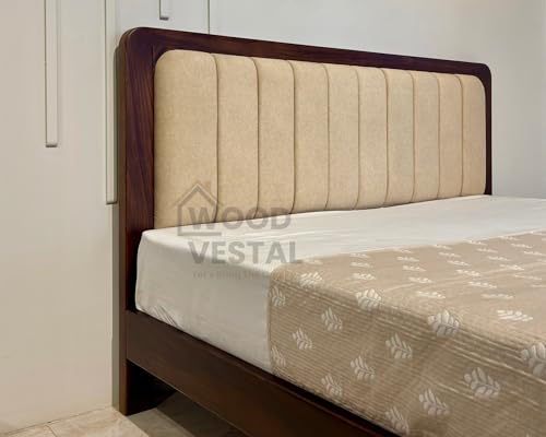 Image of Wood Vestal Sheesham Wood Bed with Upholstered Head & Foot, Solid Wood, Modern Design | King Size - (78 inchx72 inch) | Without Mattress & Side Tables | Low Highted | WS - DQ - 6' - D