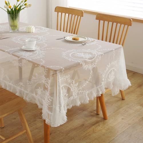 Nappe anti-taches 140x220cm en dentelle blanche polyester lavable - 4