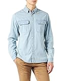 2 bolsillos Springfield Camisa Manga Larga Denim, Azul Medio, L para Hombre