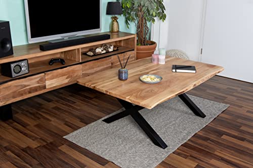 SAM Couchtisch 120x80 cm Quintus, echte Baumkante, Akazienholz naturfarben, massiver Sofatisch, X-Metallgestell Schwarz