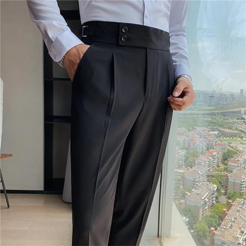 Kelsiop British Style Autumn Solid High Waist Trousers Men Formal Pants Slim Fit Business Casual Suit Pants4