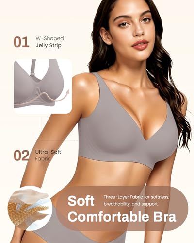 Image of Gailife Deep V Jelly Bras for Women No Underwire Wireless Seamless Push Up Bra Comfort Support Plunge Bralette Full Coverage