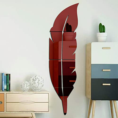 Image of Wall1ders Opposite Plums Feathers Brown (Pack of 2, Each Piece Size 76 x 20 cm), mirror stickers for wall, acrylic mirror wall decor sticker, wall mirror stickers, acrylic stickers, wall stickers for hall room, bed room, Kitchen.
